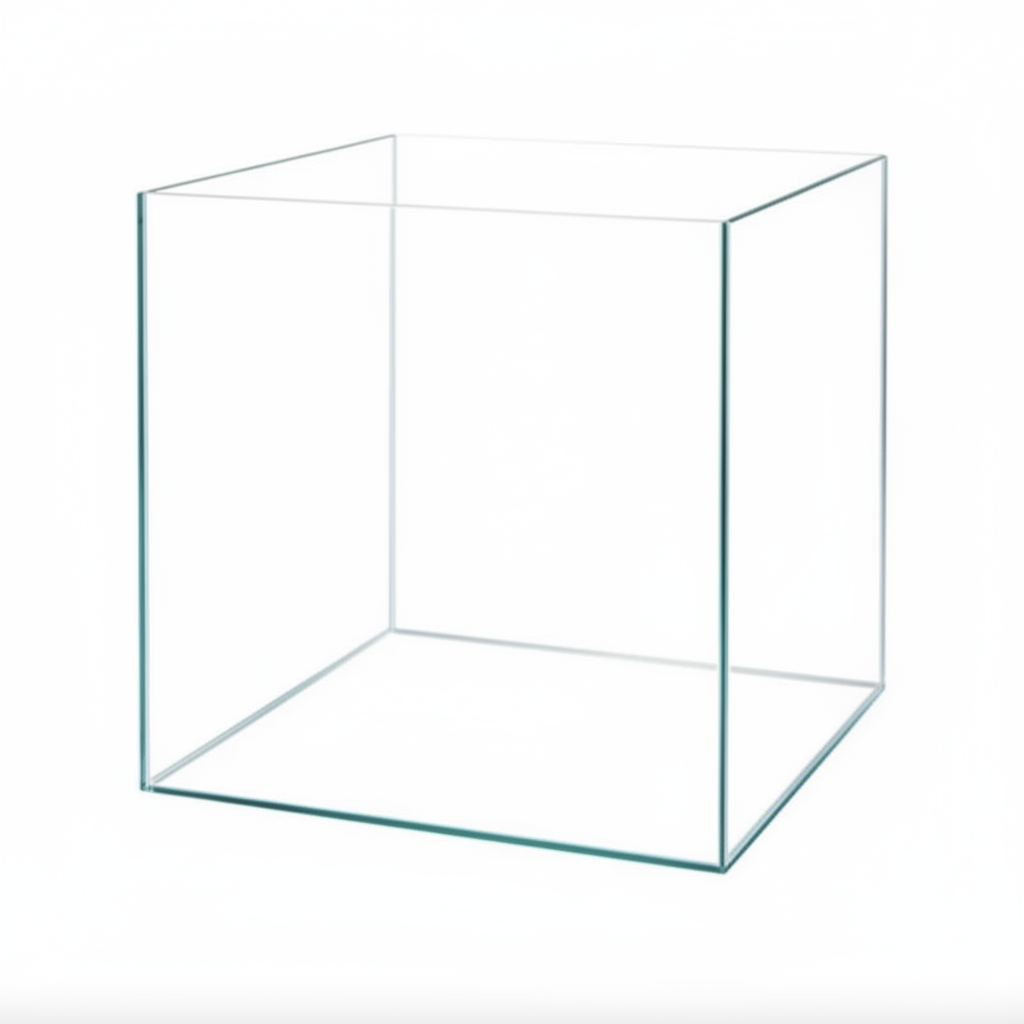 Clear glass cube Aquarium on a white background