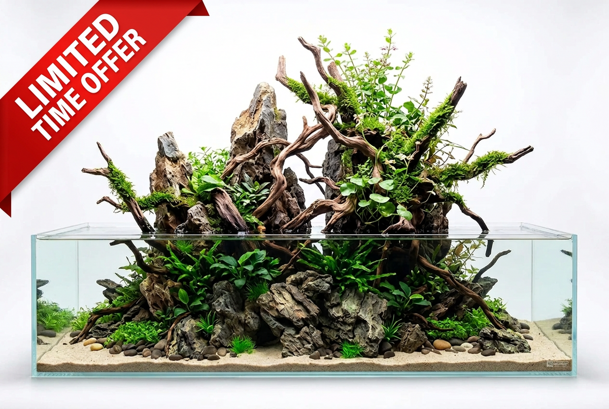 aquarium with plants growing up out of it
