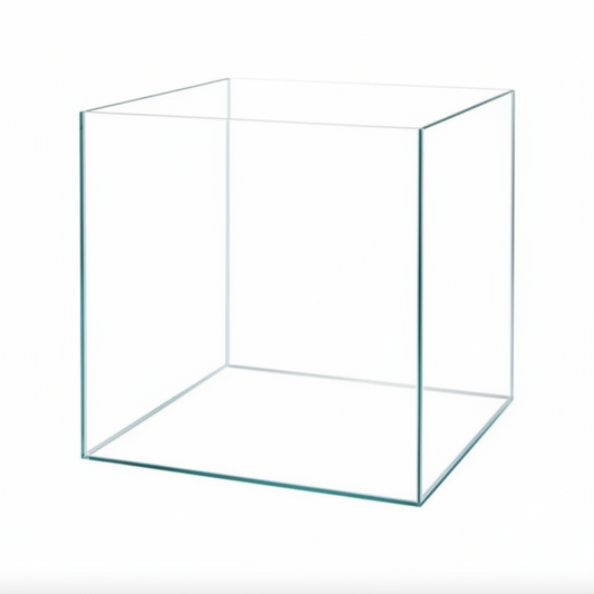 Clear glass cube Aquarium on a white background