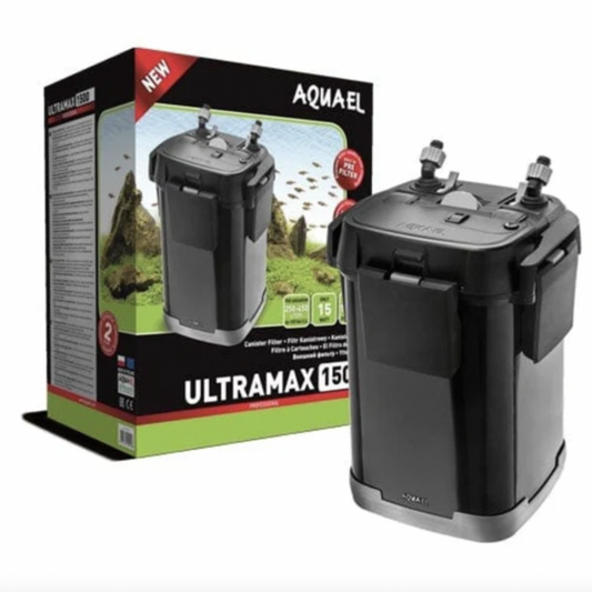 Aquael Ultramax aquarium filter with packaging on a white background