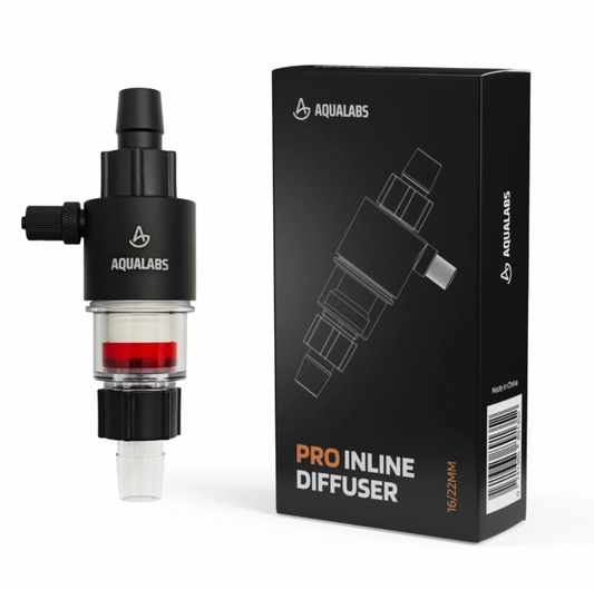 Aqualabs Pro Inline Diffuser with packaging on a white background