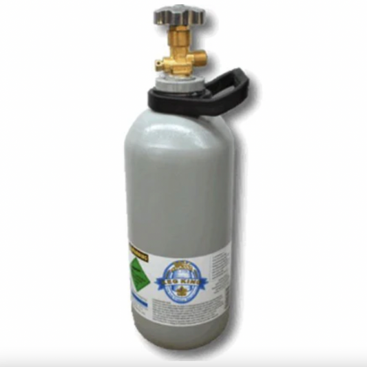 Gray gas cylinder with a valve on a white background