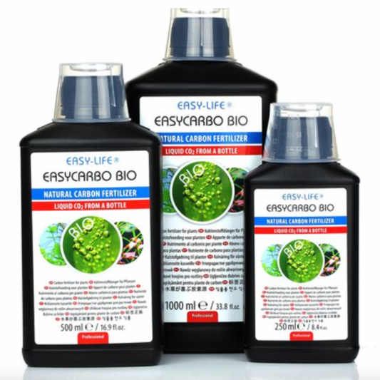 Three bottles of Easy-Life Easycarbo Bio fertilizer on a white background